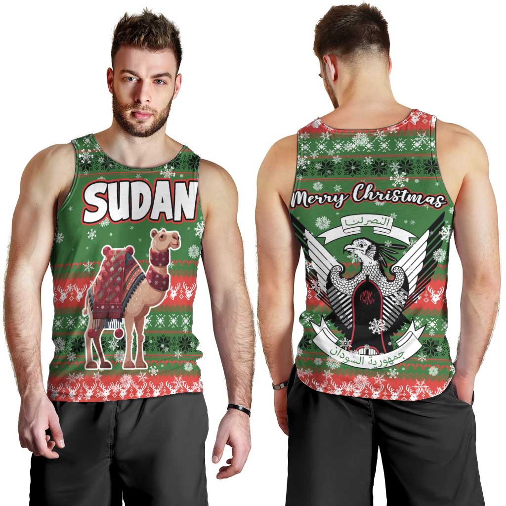 Sudan Christmas Men Tank Top with Green Red Xmas Camel Snowflake and Coat of Arms - Wonder Print Shop