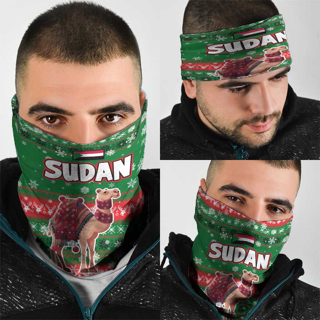Sudan Christmas Neck Gaiter with Green Red Xmas Camel Snowflake and Coat of Arms - Wonder Print Shop
