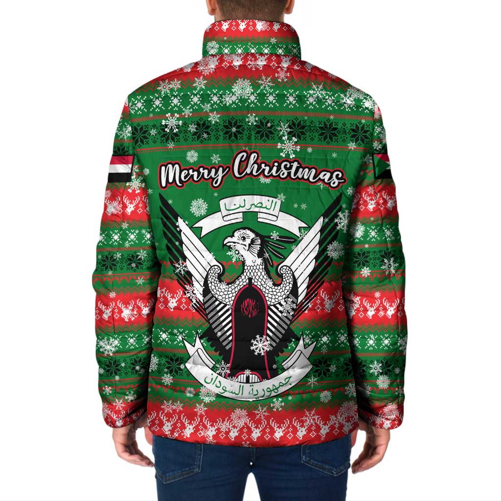 Sudan Christmas Padded Jacket with Green Red Xmas Camel Snowflake and Coat of Arms - Wonder Print Shop