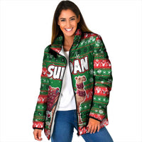 Sudan Christmas Padded Jacket with Green Red Xmas Camel Snowflake and Coat of Arms - Wonder Print Shop