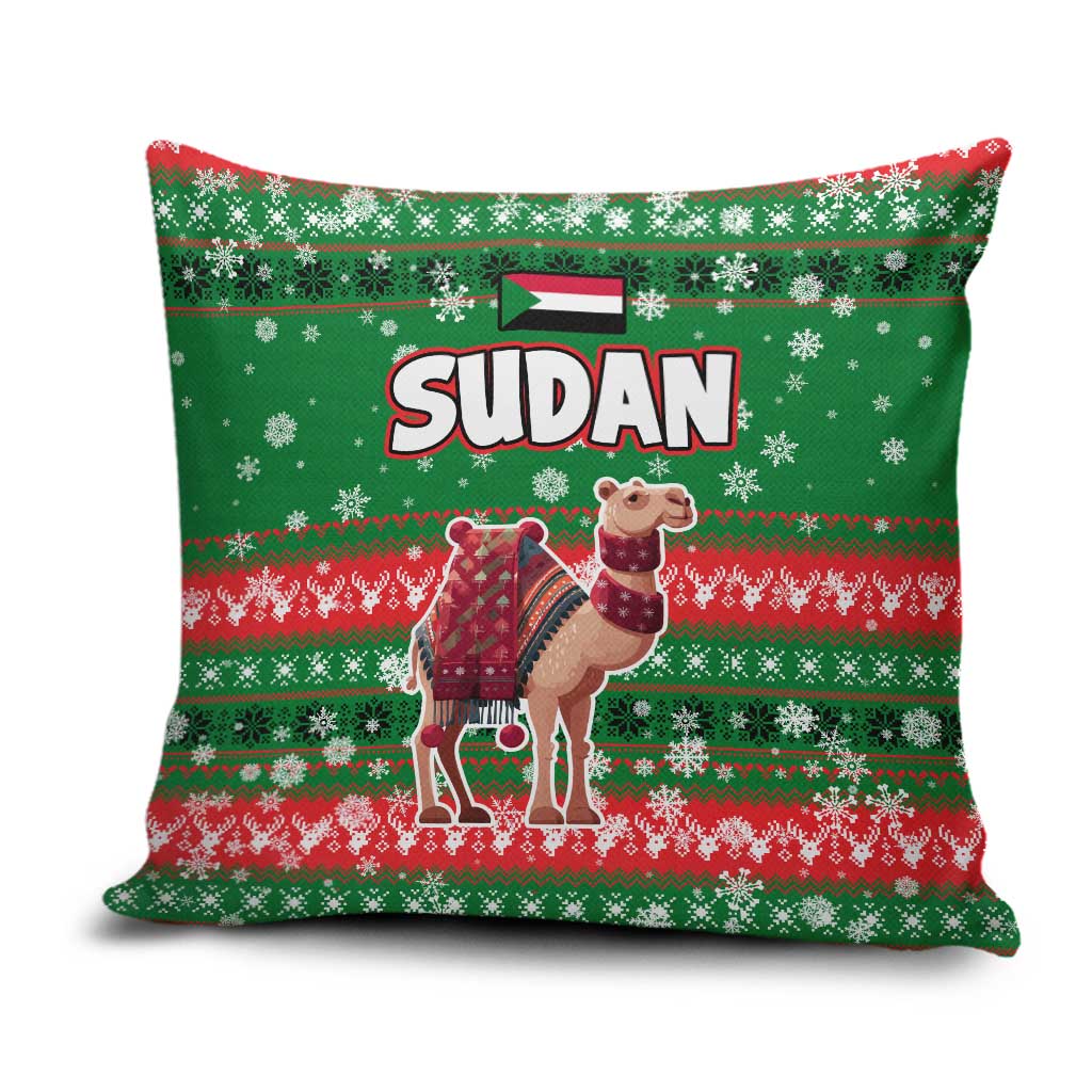 Sudan Christmas Pillow Cover with Green Red Xmas Camel Snowflake and Coat of Arms - Wonder Print Shop