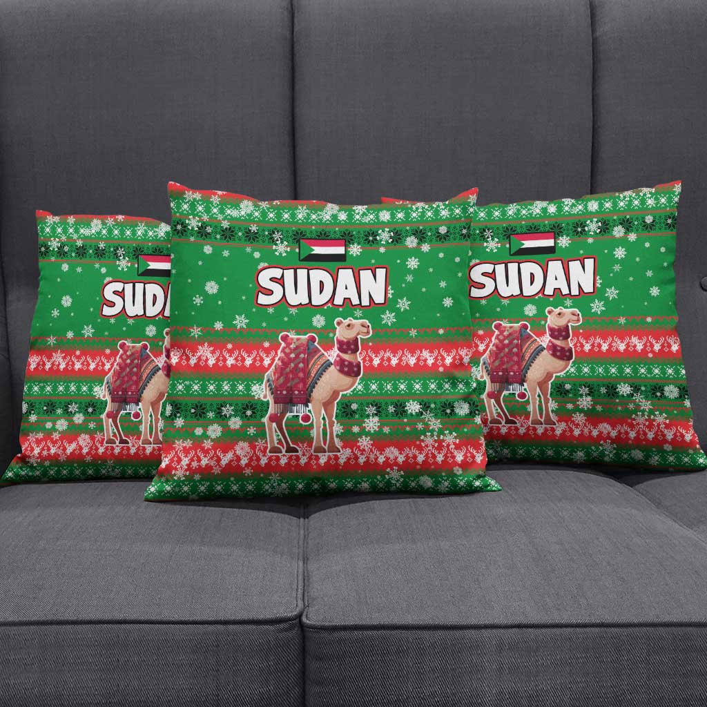 Sudan Christmas Pillow Cover with Green Red Xmas Camel Snowflake and Coat of Arms - Wonder Print Shop