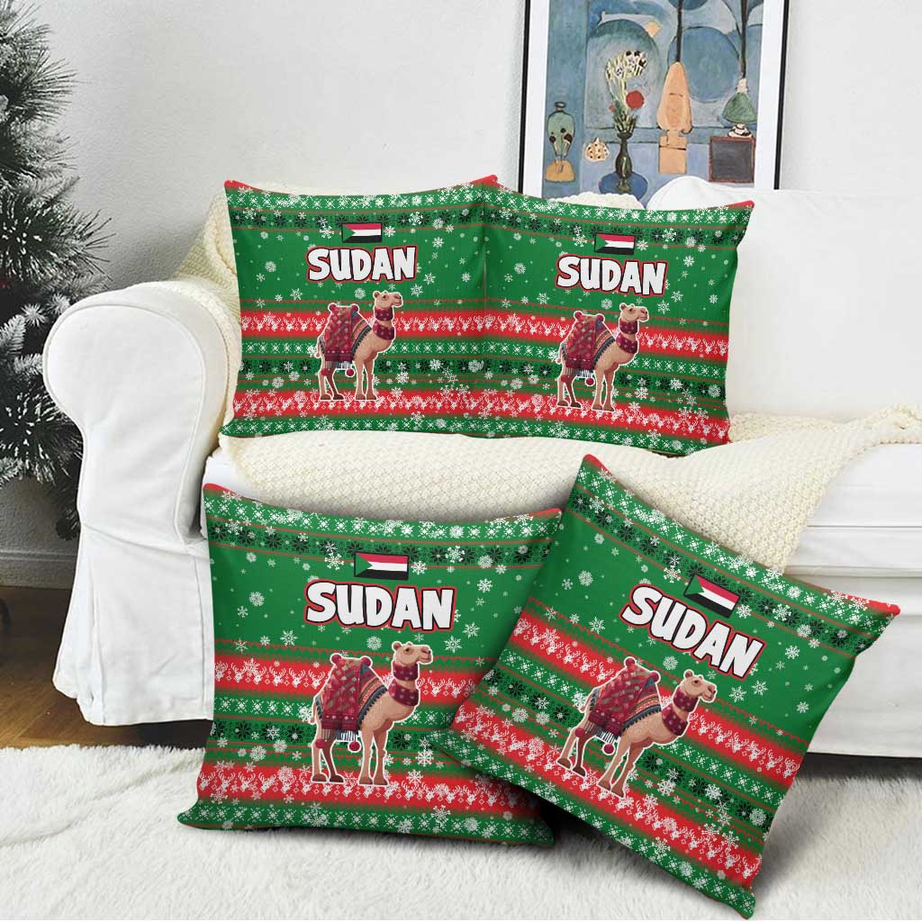 Sudan Christmas Pillow Cover with Green Red Xmas Camel Snowflake and Coat of Arms - Wonder Print Shop