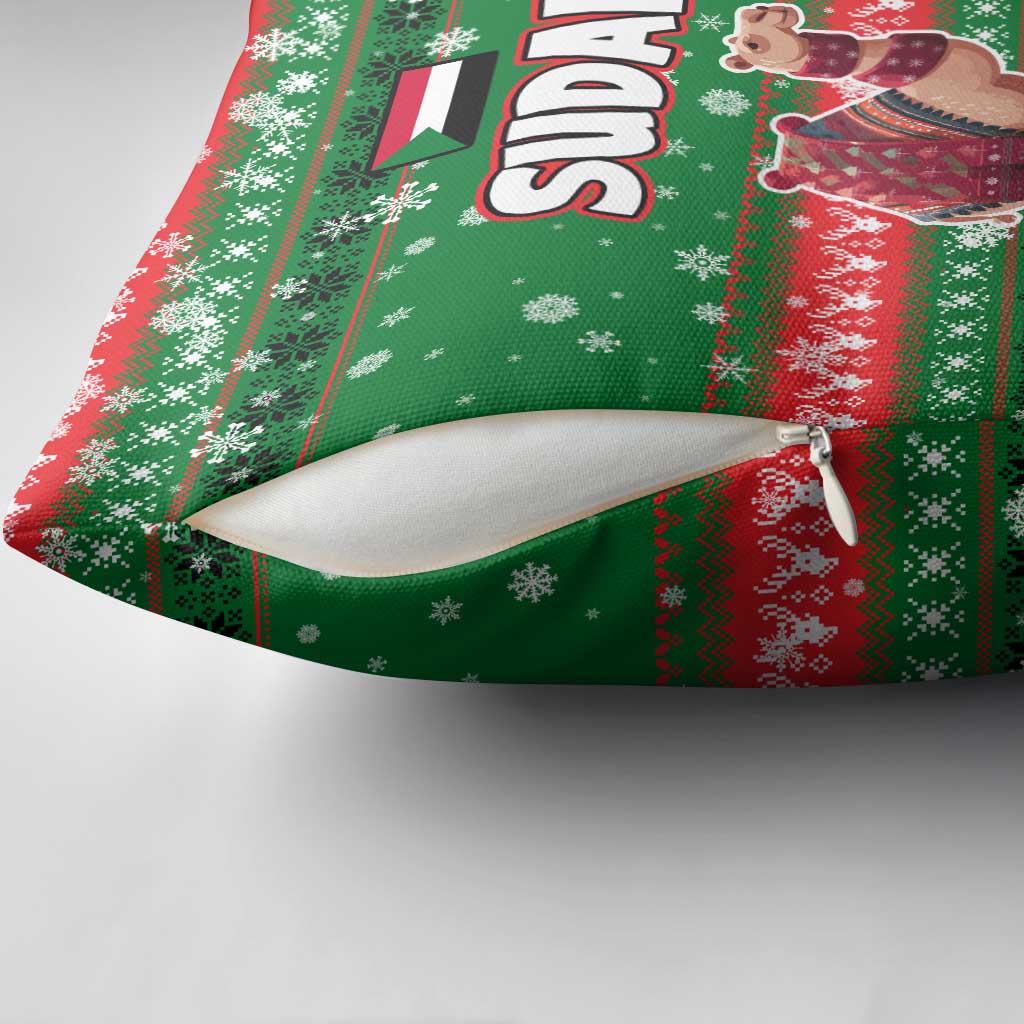Sudan Christmas Pillow Cover with Green Red Xmas Camel Snowflake and Coat of Arms - Wonder Print Shop