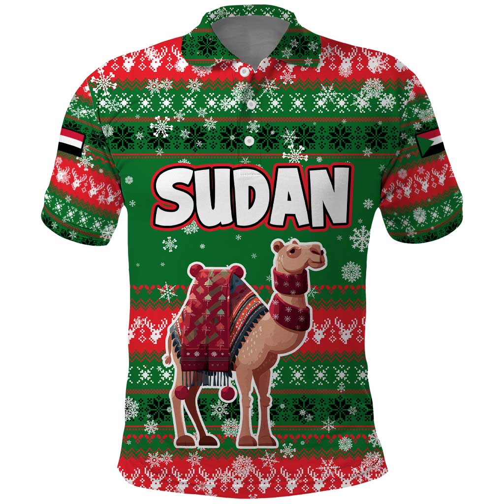 Sudan Christmas Polo Shirt with Green Red Xmas Camel Snowflake and Coat of Arms - Wonder Print Shop