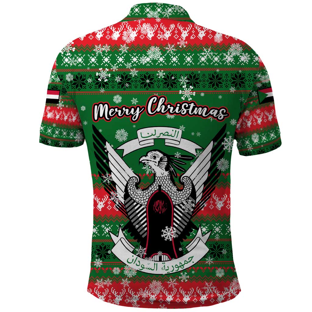 Sudan Christmas Polo Shirt with Green Red Xmas Camel Snowflake and Coat of Arms - Wonder Print Shop
