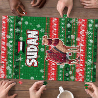 Sudan Christmas Puzzle with Green Red Xmas Camel Snowflake and Coat of Arms - Wonder Print Shop