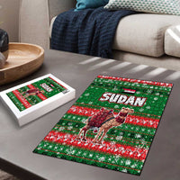 Sudan Christmas Puzzle with Green Red Xmas Camel Snowflake and Coat of Arms - Wonder Print Shop