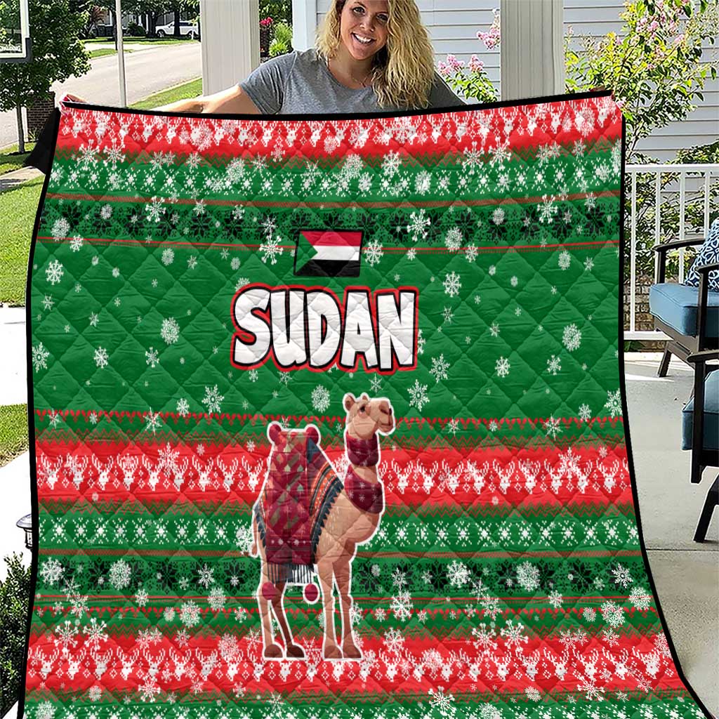 Sudan Christmas Quilt with Green Red Xmas Camel Snowflake and Coat of Arms - Wonder Print Shop