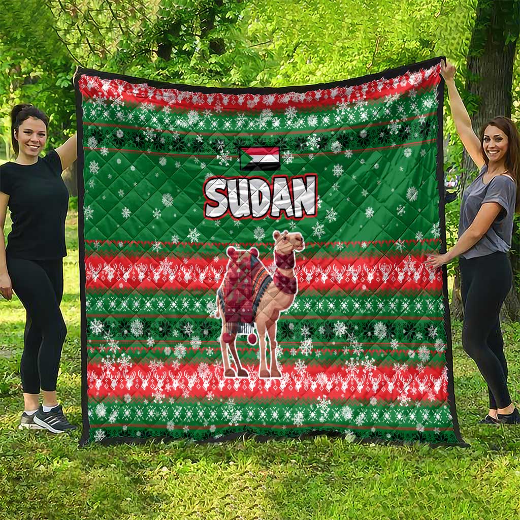 Sudan Christmas Quilt with Green Red Xmas Camel Snowflake and Coat of Arms - Wonder Print Shop
