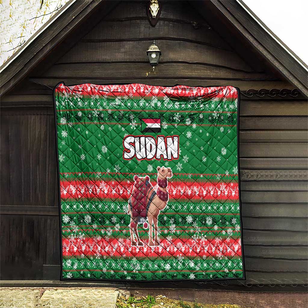 Sudan Christmas Quilt with Green Red Xmas Camel Snowflake and Coat of Arms - Wonder Print Shop