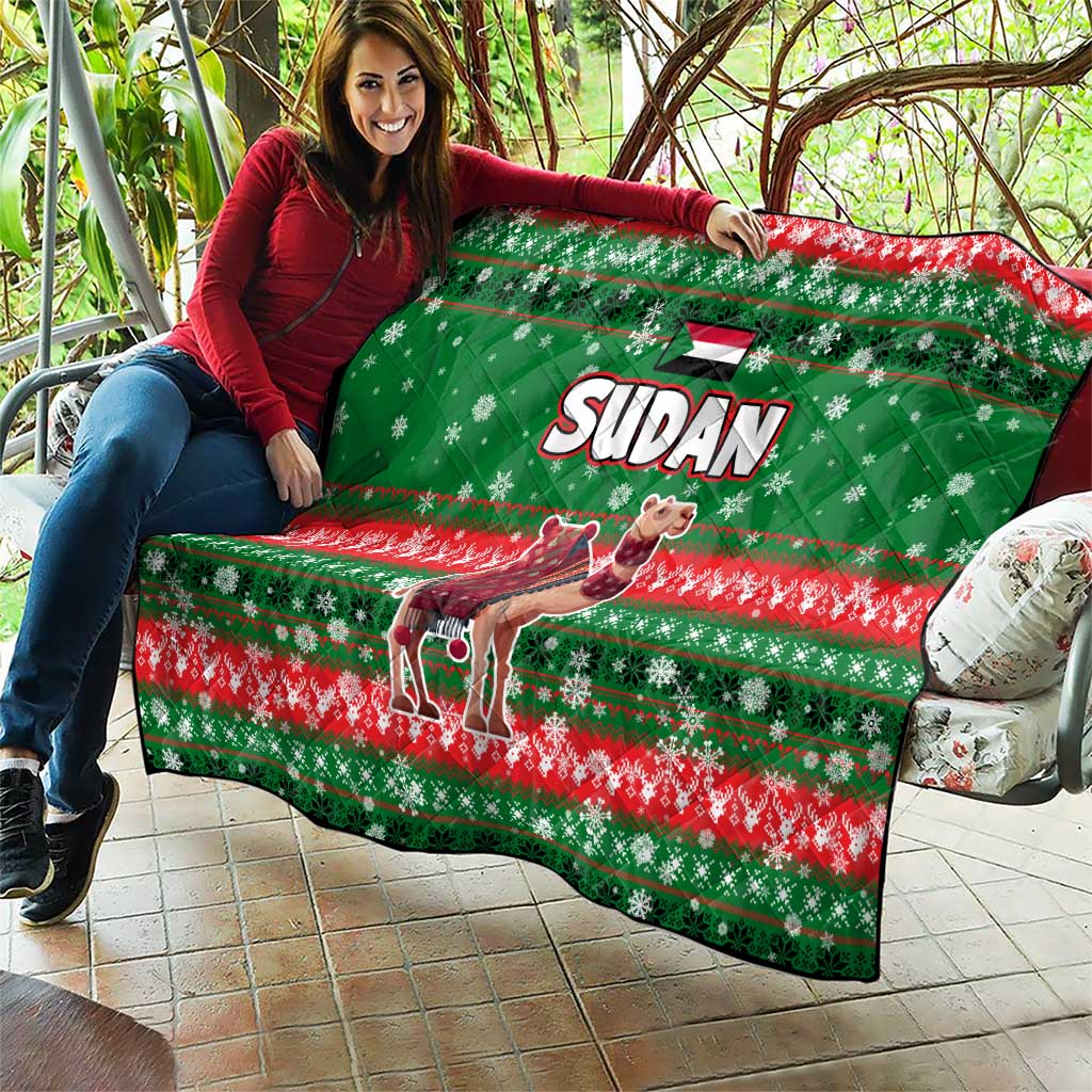 Sudan Christmas Quilt with Green Red Xmas Camel Snowflake and Coat of Arms - Wonder Print Shop