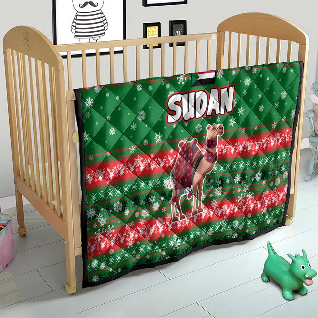 Sudan Christmas Quilt with Green Red Xmas Camel Snowflake and Coat of Arms - Wonder Print Shop