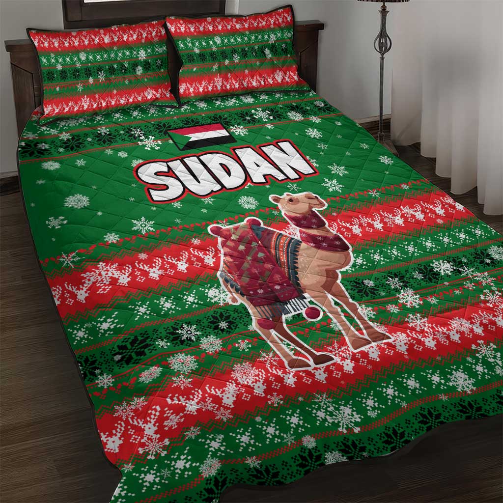 Sudan Christmas Quilt Bed Set with Green Red Xmas Camel Snowflake and Coat of Arms - Wonder Print Shop