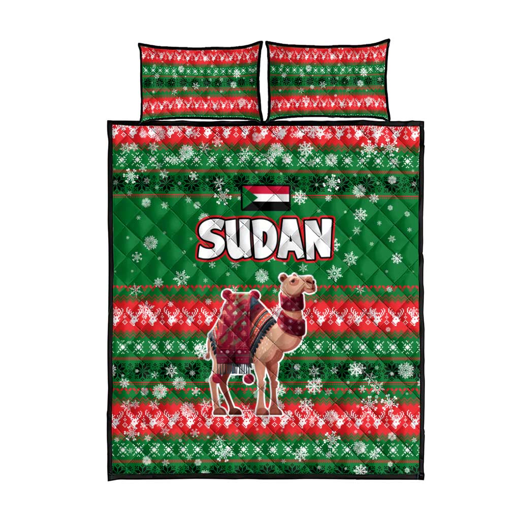 Sudan Christmas Quilt Bed Set with Green Red Xmas Camel Snowflake and Coat of Arms - Wonder Print Shop
