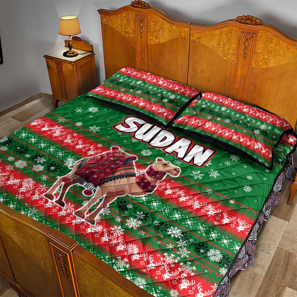 Sudan Christmas Quilt Bed Set with Green Red Xmas Camel Snowflake and Coat of Arms - Wonder Print Shop