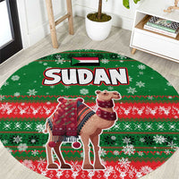 Sudan Christmas Round Carpet with Green Red Xmas Camel Snowflake and Coat of Arms - Wonder Print Shop