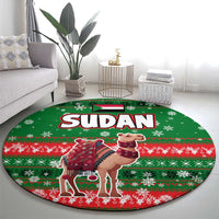 Sudan Christmas Round Carpet with Green Red Xmas Camel Snowflake and Coat of Arms - Wonder Print Shop