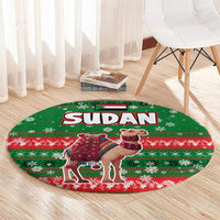 Sudan Christmas Round Carpet with Green Red Xmas Camel Snowflake and Coat of Arms - Wonder Print Shop
