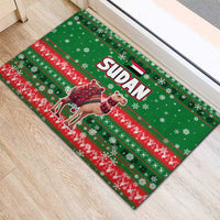 Sudan Christmas Rubber Doormat with Green Red Xmas Camel Snowflake and Coat of Arms - Wonder Print Shop