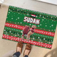 Sudan Christmas Rubber Doormat with Green Red Xmas Camel Snowflake and Coat of Arms - Wonder Print Shop