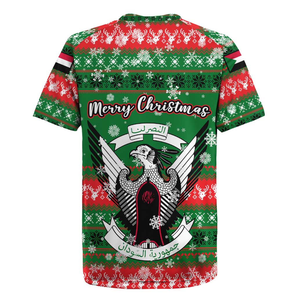 Sudan Christmas Rugby Jersey with Green Red Xmas Camel Snowflake and Coat of Arms - Wonder Print Shop