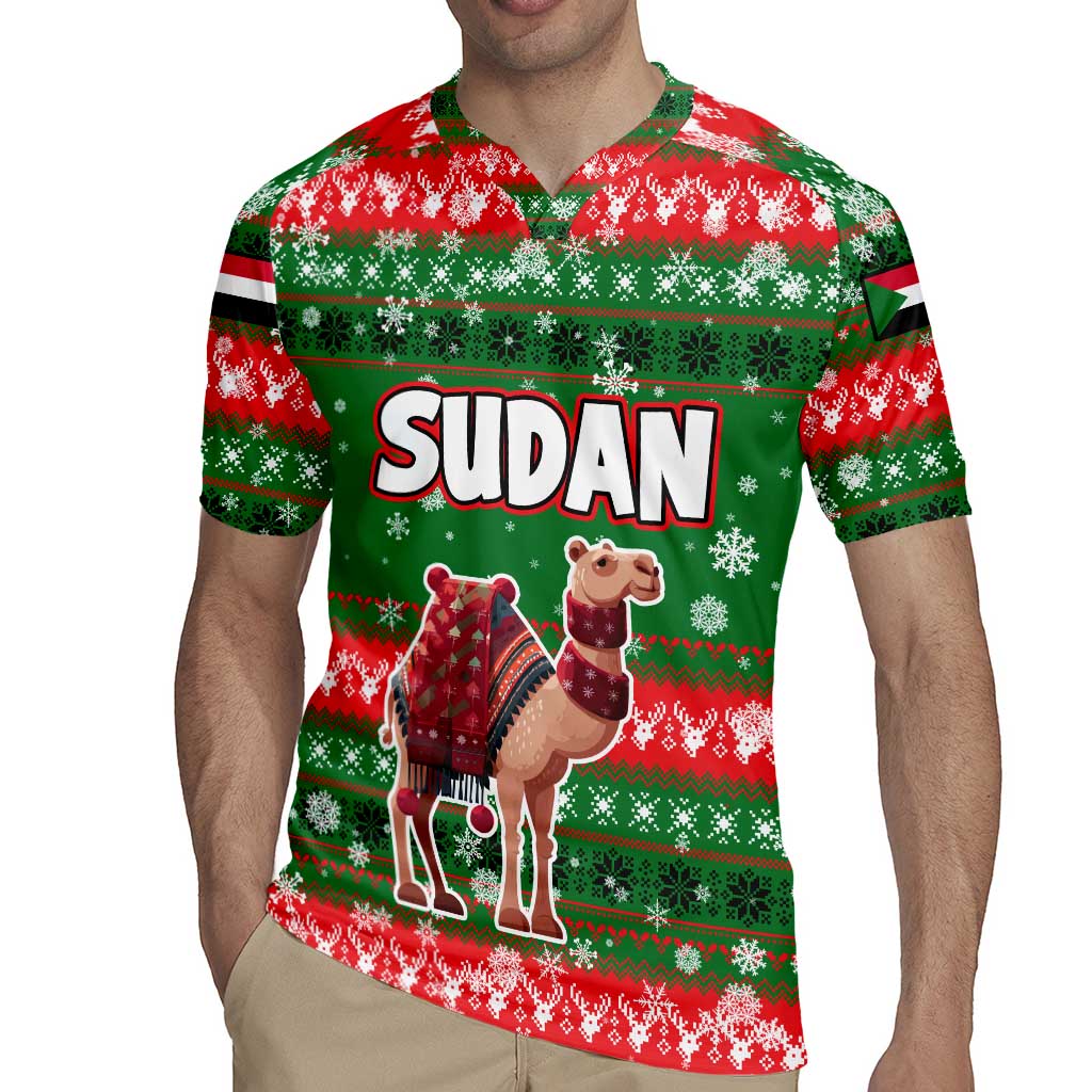 Sudan Christmas Rugby Jersey with Green Red Xmas Camel Snowflake and Coat of Arms - Wonder Print Shop