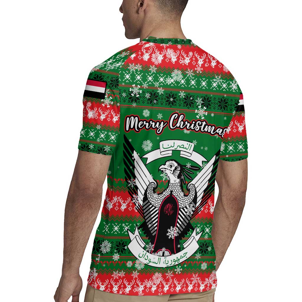 Sudan Christmas Rugby Jersey with Green Red Xmas Camel Snowflake and Coat of Arms - Wonder Print Shop