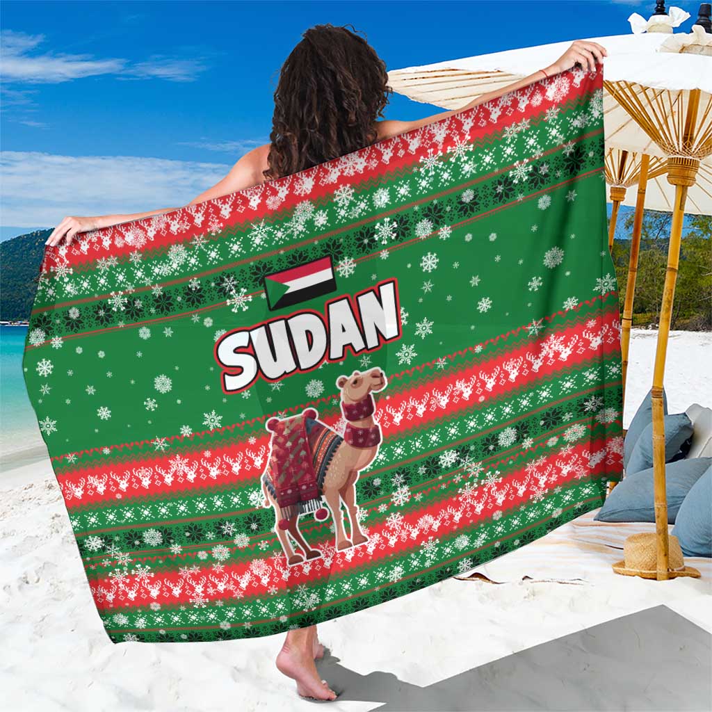 Sudan Christmas Sarong with Green Red Xmas Camel Snowflake and Coat of Arms - Wonder Print Shop