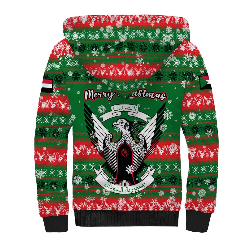 Sudan Christmas Sherpa Hoodie with Green Red Xmas Camel Snowflake and Coat of Arms - Wonder Print Shop