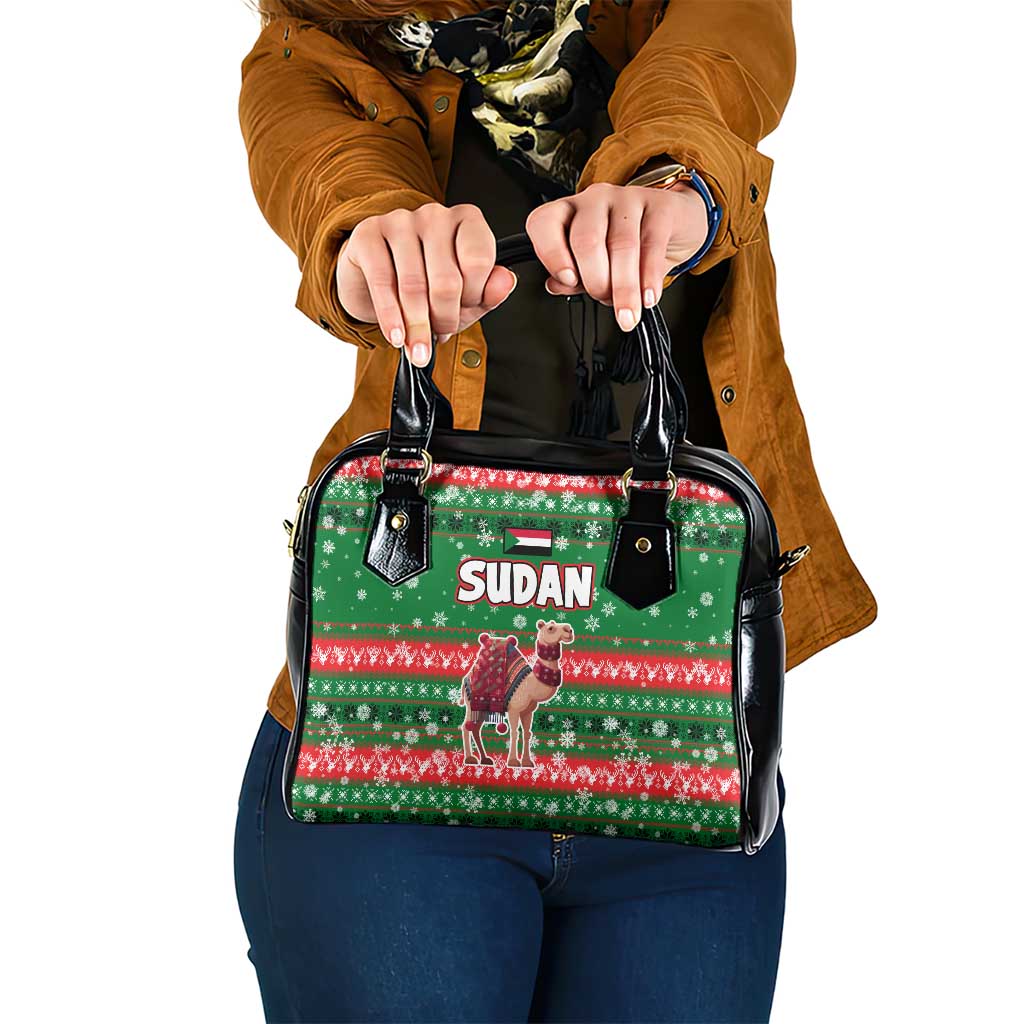 Sudan Christmas Shoulder Handbag with Green Red Xmas Camel Snowflake and Coat of Arms - Wonder Print Shop