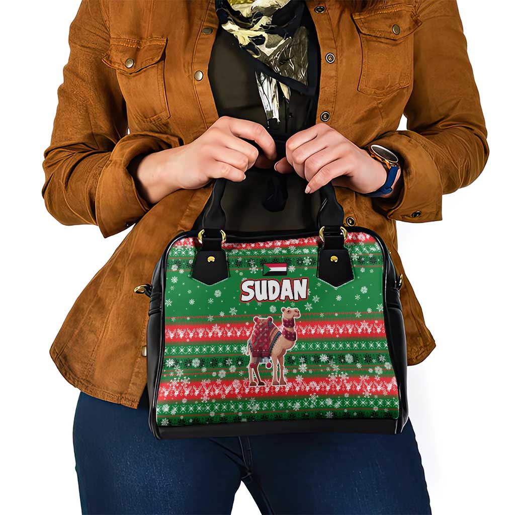 Sudan Christmas Shoulder Handbag with Green Red Xmas Camel Snowflake and Coat of Arms - Wonder Print Shop