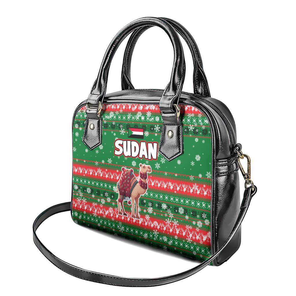 Sudan Christmas Shoulder Handbag with Green Red Xmas Camel Snowflake and Coat of Arms - Wonder Print Shop