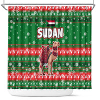 Sudan Christmas Shower Curtain with Green Red Xmas Camel Snowflake and Coat of Arms - Wonder Print Shop