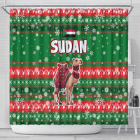 Sudan Christmas Shower Curtain with Green Red Xmas Camel Snowflake and Coat of Arms - Wonder Print Shop
