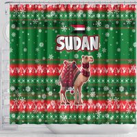 Sudan Christmas Shower Curtain with Green Red Xmas Camel Snowflake and Coat of Arms - Wonder Print Shop
