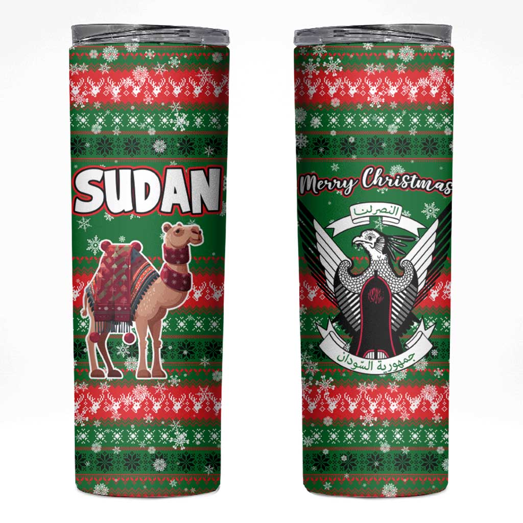 Sudan Christmas Skinny Tumbler with Green Red Xmas Camel Snowflake and Coat of Arms - Wonder Print Shop
