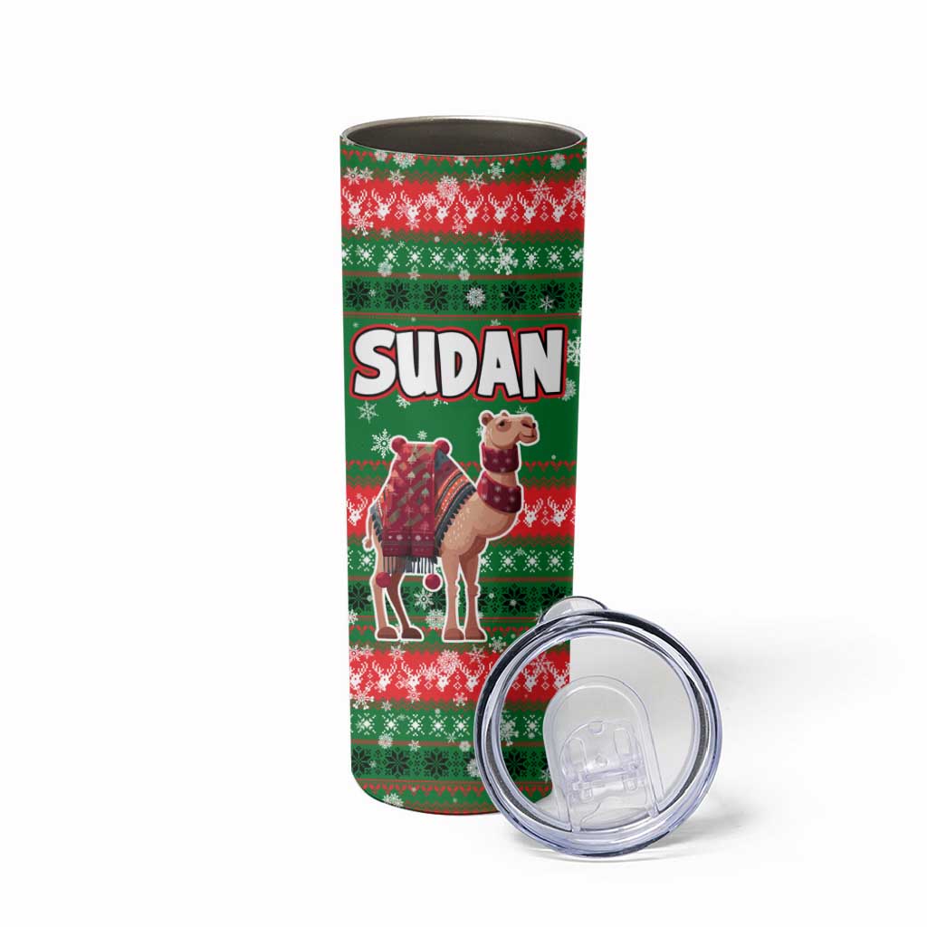 Sudan Christmas Skinny Tumbler with Green Red Xmas Camel Snowflake and Coat of Arms - Wonder Print Shop
