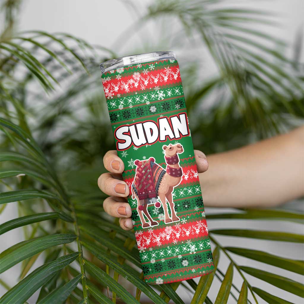 Sudan Christmas Skinny Tumbler with Green Red Xmas Camel Snowflake and Coat of Arms - Wonder Print Shop