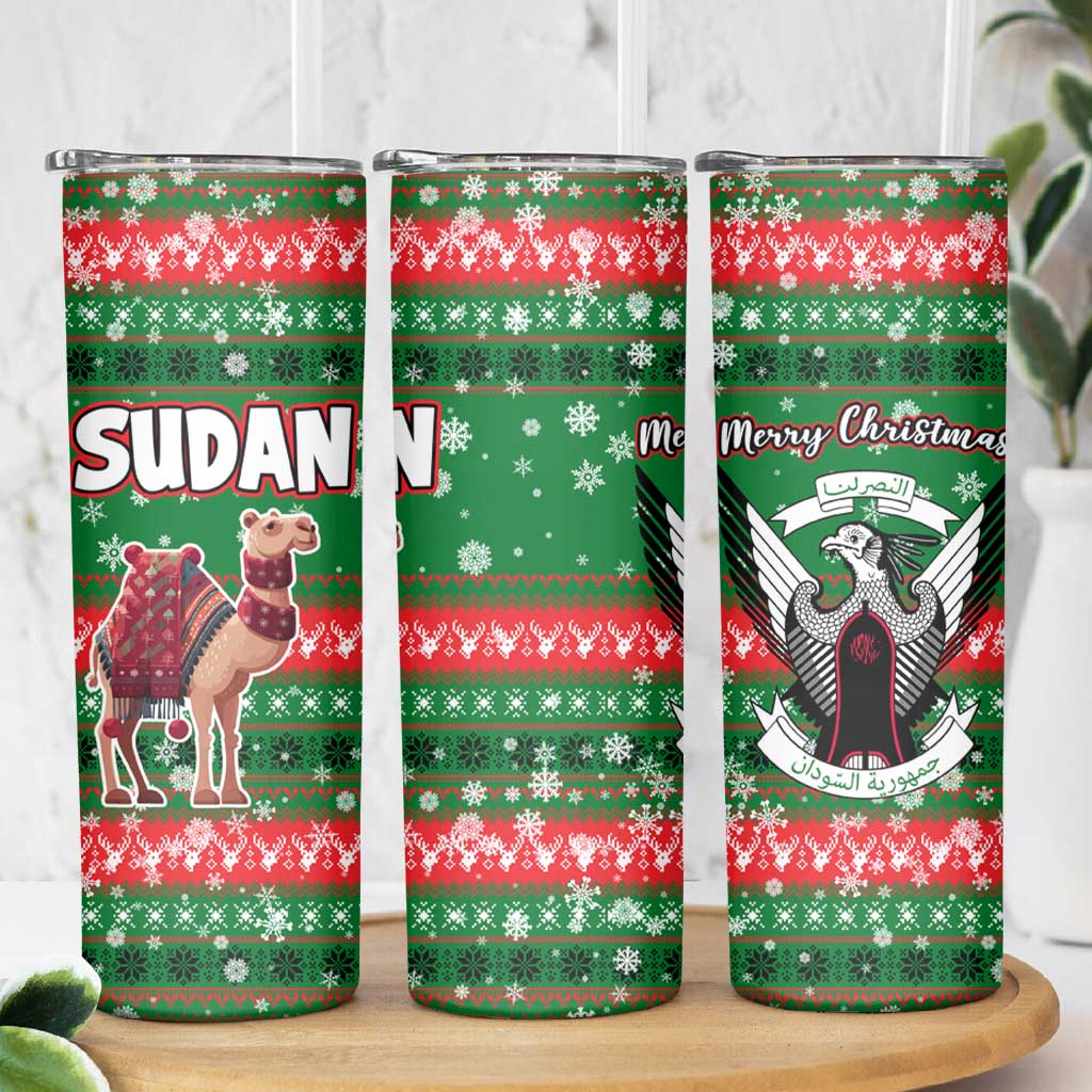 Sudan Christmas Skinny Tumbler with Green Red Xmas Camel Snowflake and Coat of Arms - Wonder Print Shop