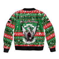 Sudan Christmas Sleeve Zip Bomber Jacket with Green Red Xmas Camel Snowflake and Coat of Arms - Wonder Print Shop