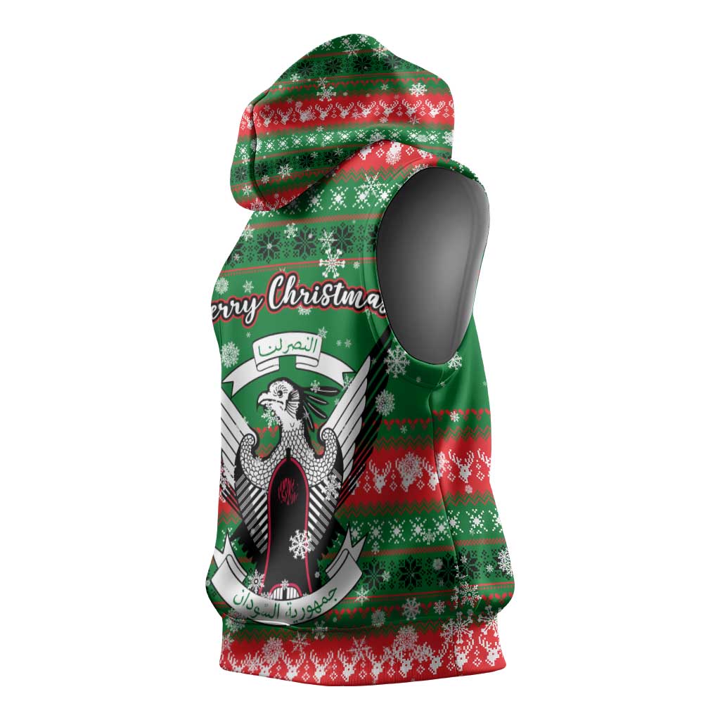Sudan Christmas Sleeveless Hoodie with Green Red Xmas Camel Snowflake and Coat of Arms - Wonder Print Shop