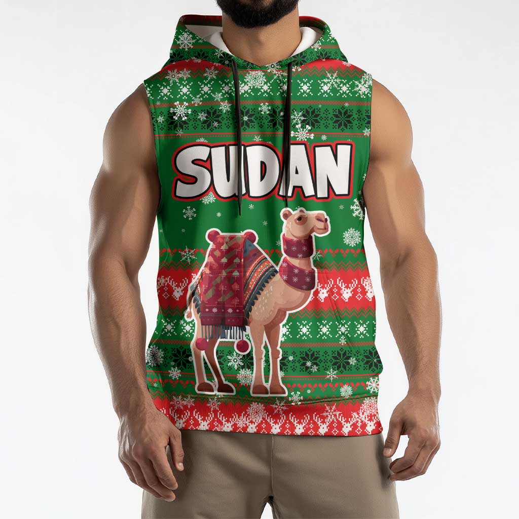 Sudan Christmas Sleeveless Hoodie with Green Red Xmas Camel Snowflake and Coat of Arms - Wonder Print Shop