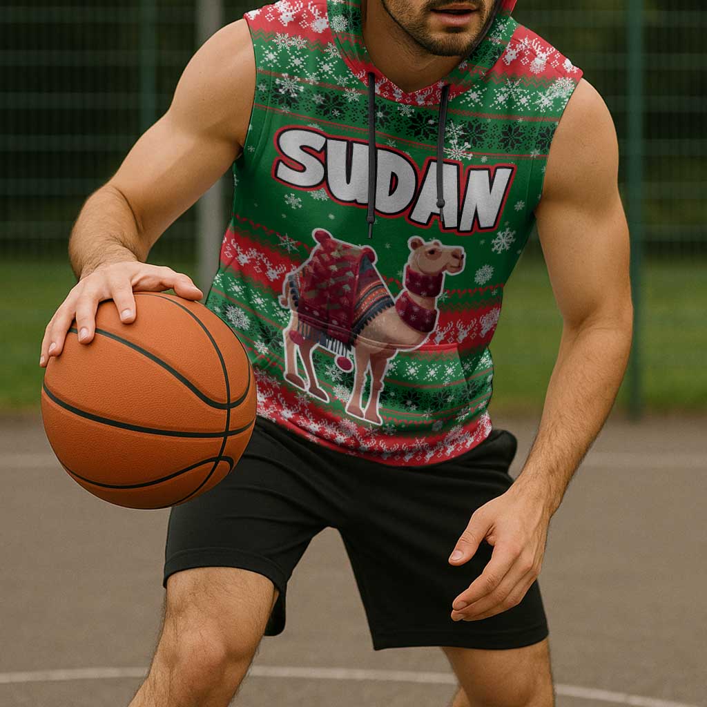 Sudan Christmas Sleeveless Hoodie with Green Red Xmas Camel Snowflake and Coat of Arms - Wonder Print Shop