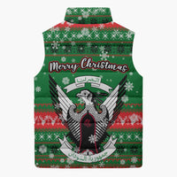 Sudan Christmas Sleeveless Puffer Jacket with Green Red Xmas Camel Snowflake and Coat of Arms - Wonder Print Shop