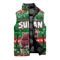 Sudan Christmas Sleeveless Puffer Jacket with Green Red Xmas Camel Snowflake and Coat of Arms - Wonder Print Shop