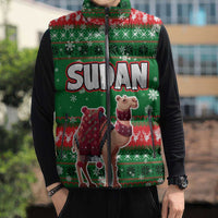 Sudan Christmas Sleeveless Puffer Jacket with Green Red Xmas Camel Snowflake and Coat of Arms - Wonder Print Shop