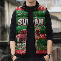 Sudan Christmas Sleeveless Puffer Jacket with Green Red Xmas Camel Snowflake and Coat of Arms - Wonder Print Shop