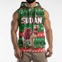 Sudan Christmas Sleeveless Zip Hoodie with Green Red Xmas Camel Snowflake and Coat of Arms - Wonder Print Shop