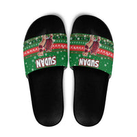 Sudan Christmas Slide Sandals with Green Red Xmas Camel Snowflake and Coat of Arms - Wonder Print Shop